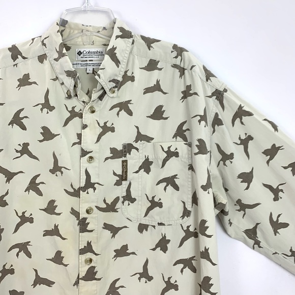 Columbia Sportswear Duck Hunters Button Down Shirt Mens Sz Large Tan Brown - Picture 5 of 10